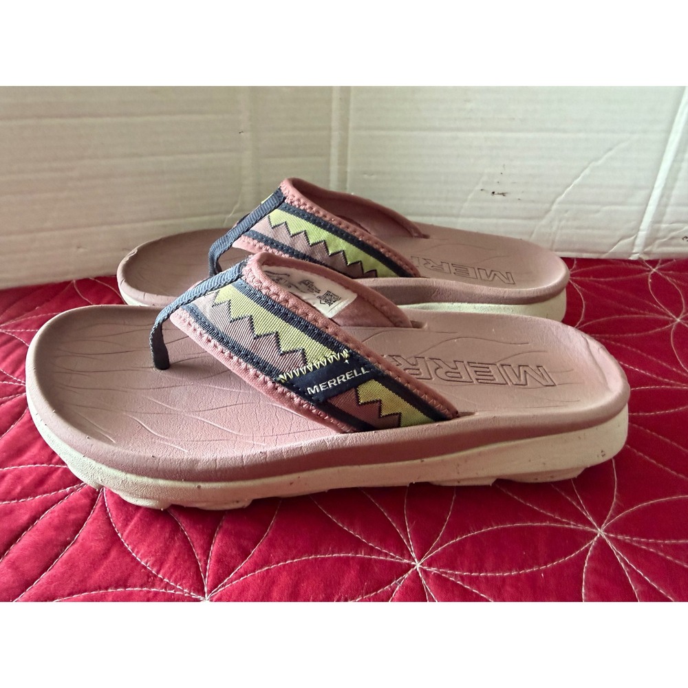 Merrell Bravada Cord Thong Sandals Pink Geometric Outdoor Flip Flops Wmn's Sz 9